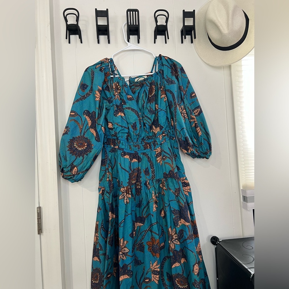 Ulla Johnson Blue and Orange Long Sleeve Dress